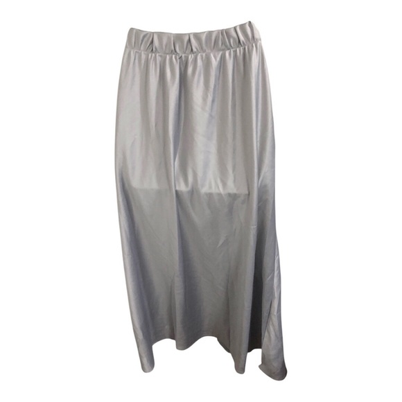 Beautiful silver metallic banded waist bias cut satin effect maxi skirt size M - Picture 5 of 11